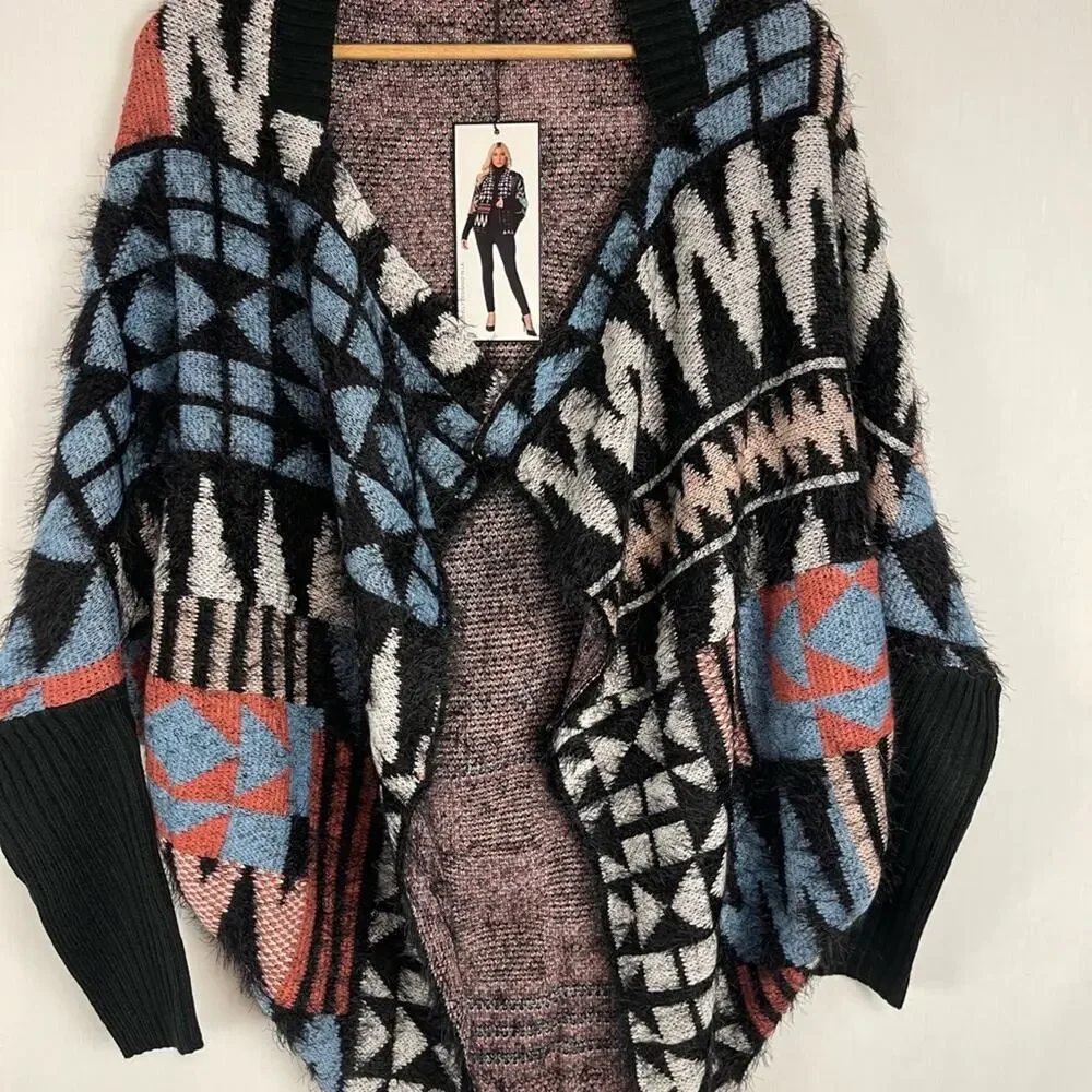 MaxSport Southwest Design Open Front Fuzzy Cardigan Sweater Top Women's S/M NWT - Picture 7 of 13